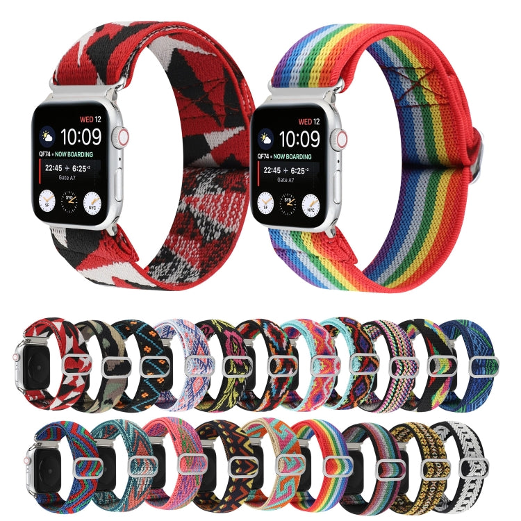 For Apple Watch Series 9&8&7 41mm / SE 3&SE 2&6&SE&5&4 40mm / 3&2&1 38mm Buckle Elastic Nylon Watch Band(Orange Rhombus) by bashfashion