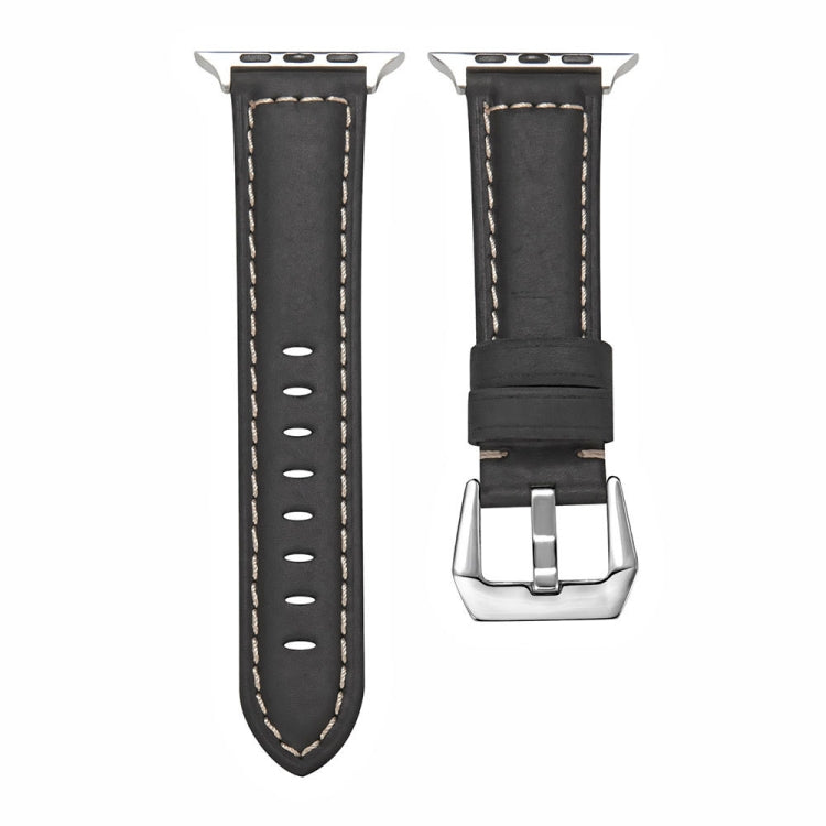 For Apple Watch Ultra 49mm&Watch Ultra 2 49mm / Series 9&8&7 45mm / SE 3&SE 2&6&SE&5&4 44mm / 3&2&1 42mm Silver Buckle Genuine Leather Watch Band(Frosted Black) by bashfashion
