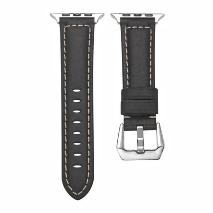 For Apple Watch Ultra 49mm&Watch Ultra 2 49mm / Series 9&8&7 45mm / SE 3&SE 2&6&SE&5&4 44mm / 3&2&1 42mm Silver Buckle Genuine Leather Watch Band(Frosted Black) by bashfashion
