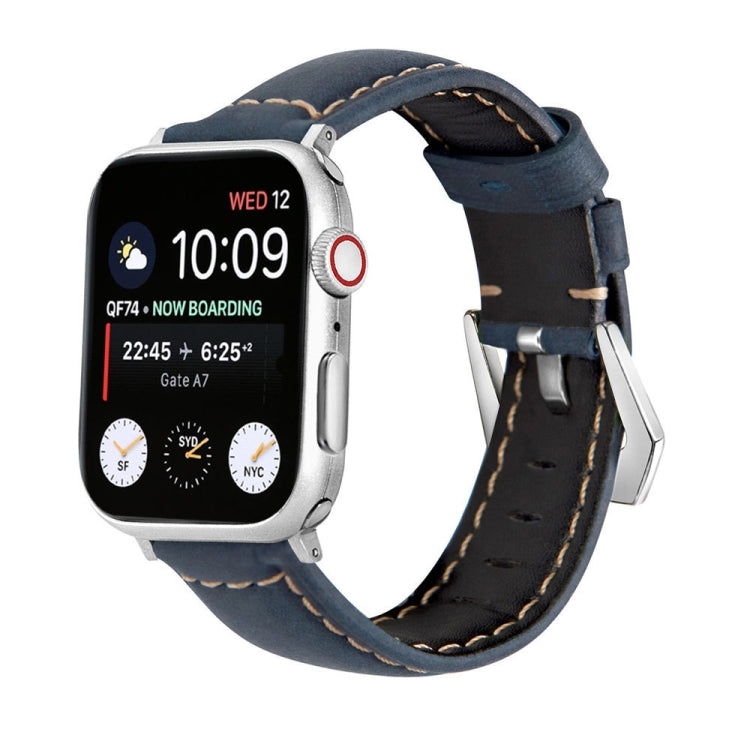For Apple Watch Ultra 49mm&Watch Ultra 2 49mm / Series 9&8&7 45mm / SE 3&SE 2&6&SE&5&4 44mm / 3&2&1 42mm Silver Buckle Genuine Leather Watch Band(Frosted Blue) by bashfashion
