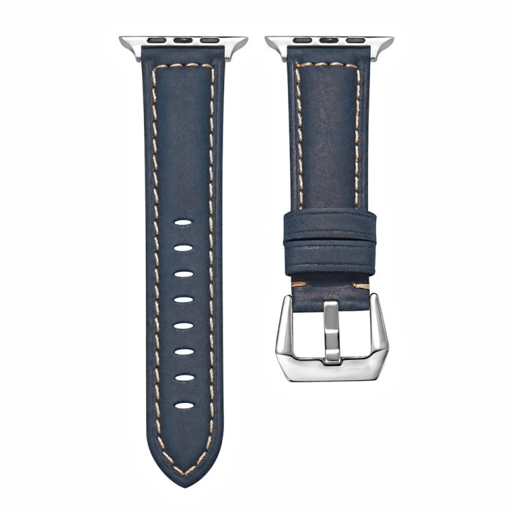 For Apple Watch Ultra 49mm&Watch Ultra 2 49mm / Series 9&8&7 45mm / SE 3&SE 2&6&SE&5&4 44mm / 3&2&1 42mm Silver Buckle Genuine Leather Watch Band(Frosted Blue) by bashfashion