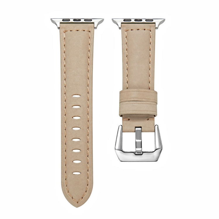For Apple Watch Ultra 49mm&Watch Ultra 2 49mm / Series 9&8&7 45mm / SE 3&SE 2&6&SE&5&4 44mm / 3&2&1 42mm Silver Buckle Genuine Leather Watch Band(Frosted Beige) by bashfashion