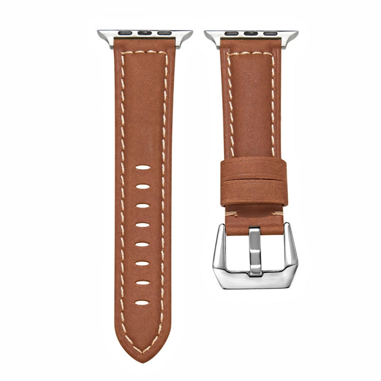 For Apple Watch Ultra 49mm&Watch Ultra 2 49mm / Series 9&8&7 45mm / SE 3&SE 2&6&SE&5&4 44mm / 3&2&1 42mm Silver Buckle Genuine Leather Watch Band(Frosted Brown) by bashfashion