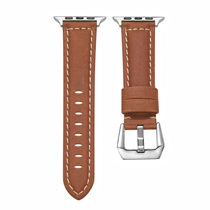 For Apple Watch Ultra 49mm&Watch Ultra 2 49mm / Series 9&8&7 45mm / SE 3&SE 2&6&SE&5&4 44mm / 3&2&1 42mm Silver Buckle Genuine Leather Watch Band(Frosted Brown) by bashfashion