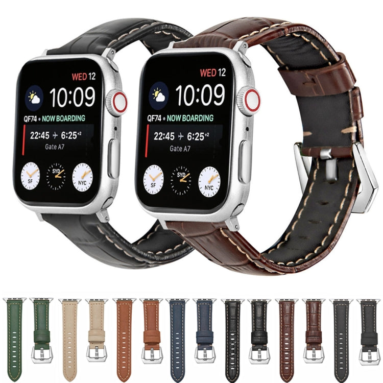 For Apple Watch Ultra 49mm&Watch Ultra 2 49mm / Series 9&8&7 45mm / SE 3&SE 2&6&SE&5&4 44mm / 3&2&1 42mm Silver Buckle Genuine Leather Watch Band(Frosted Blue) by bashfashion