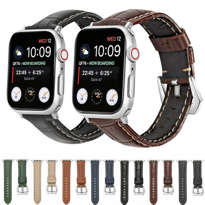 For Apple Watch Ultra 49mm&Watch Ultra 2 49mm / Series 9&8&7 45mm / SE 3&SE 2&6&SE&5&4 44mm / 3&2&1 42mm Silver Buckle Genuine Leather Watch Band(Frosted Blue) by bashfashion
