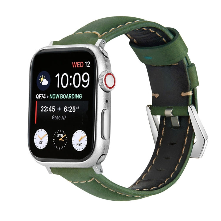 For Apple Watch Series 9&8&7 41mm / SE 3&SE 2&6&SE&5&4 40mm / 3&2&1 38mm Silver Buckle Genuine Leather Watch Band(Frosted Green) by bashfashion