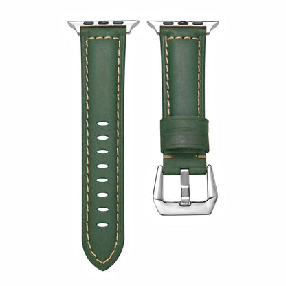 For Apple Watch Series 9&8&7 41mm / SE 3&SE 2&6&SE&5&4 40mm / 3&2&1 38mm Silver Buckle Genuine Leather Watch Band(Frosted Green) by bashfashion
