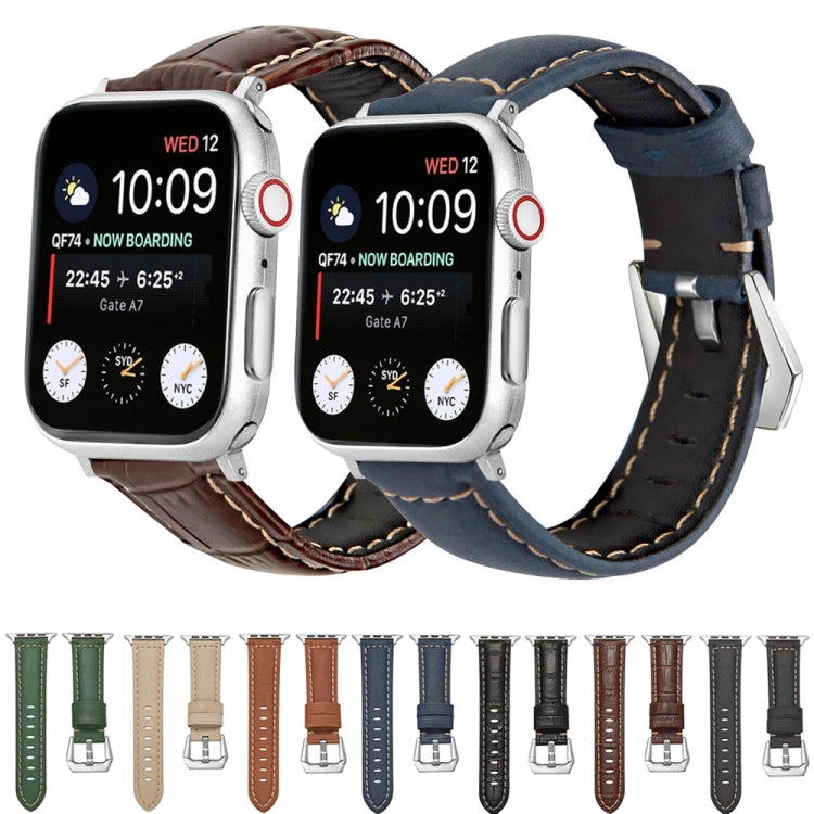 For Apple Watch Series 9&8&7 41mm / SE 3&SE 2&6&SE&5&4 40mm / 3&2&1 38mm Silver Buckle Genuine Leather Watch Band(Frosted Black) by bashfashion