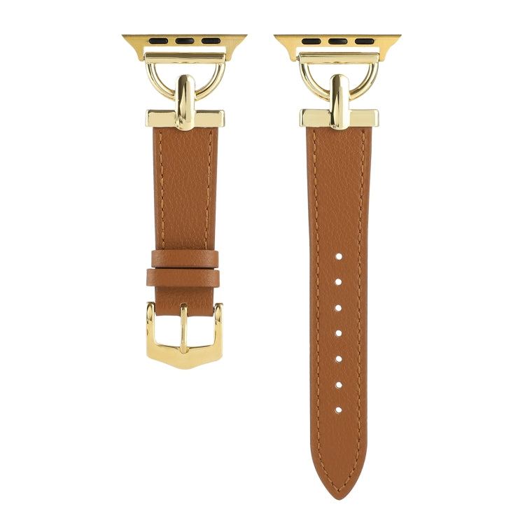 For Apple Watch Ultra 49mm&Watch Ultra 2 49mm / Series 9&8&7 45mm / SE 3&SE 2&6&SE&5&4 44mm / 3&2&1 42mm D-Buckle Plain Genuine Leather Watch Band(Brown) by bashfashion