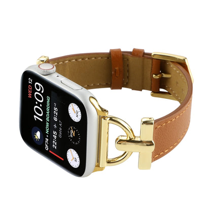 For Apple Watch Ultra 49mm&Watch Ultra 2 49mm / Series 9&8&7 45mm / SE 3&SE 2&6&SE&5&4 44mm / 3&2&1 42mm D-Buckle Plain Genuine Leather Watch Band(Brown) by bashfashion
