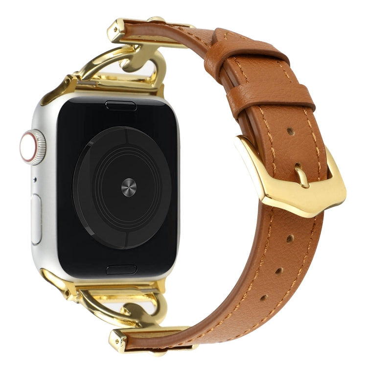 For Apple Watch Ultra 49mm&Watch Ultra 2 49mm / Series 9&8&7 45mm / SE 3&SE 2&6&SE&5&4 44mm / 3&2&1 42mm D-Buckle Plain Genuine Leather Watch Band(Brown) by bashfashion