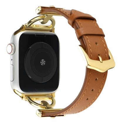 For Apple Watch Ultra 49mm&Watch Ultra 2 49mm / Series 9&8&7 45mm / SE 3&SE 2&6&SE&5&4 44mm / 3&2&1 42mm D-Buckle Plain Genuine Leather Watch Band(Brown) by bashfashion