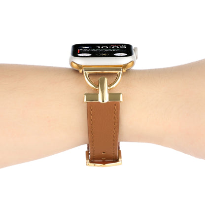 For Apple Watch Ultra 49mm&Watch Ultra 2 49mm / Series 9&8&7 45mm / SE 3&SE 2&6&SE&5&4 44mm / 3&2&1 42mm D-Buckle Plain Genuine Leather Watch Band(Brown) by bashfashion