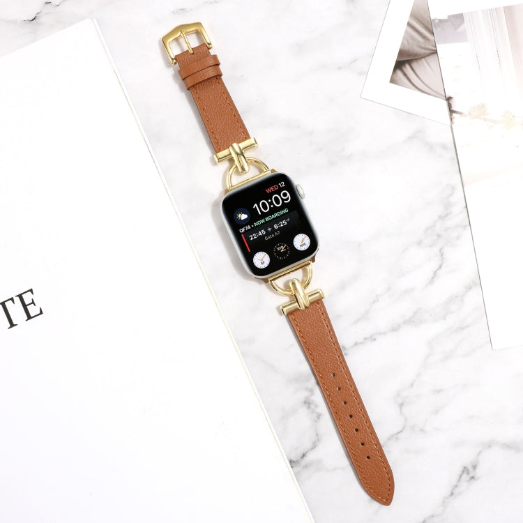 For Apple Watch Ultra 49mm&Watch Ultra 2 49mm / Series 9&8&7 45mm / SE 3&SE 2&6&SE&5&4 44mm / 3&2&1 42mm D-Buckle Plain Genuine Leather Watch Band(Brown) by bashfashion