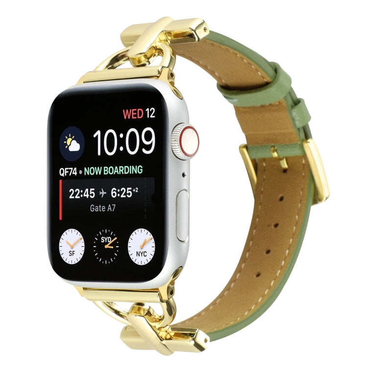 For Apple Watch Ultra 49mm&Watch Ultra 2 49mm / Series 9&8&7 45mm / SE 3&SE 2&6&SE&5&4 44mm / 3&2&1 42mm D-Buckle Plain Genuine Leather Watch Band(Green) by bashfashion