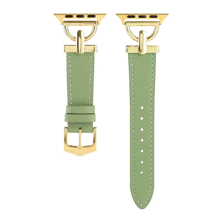 For Apple Watch Ultra 49mm&Watch Ultra 2 49mm / Series 9&8&7 45mm / SE 3&SE 2&6&SE&5&4 44mm / 3&2&1 42mm D-Buckle Plain Genuine Leather Watch Band(Green) by bashfashion