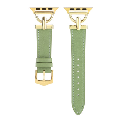 For Apple Watch Ultra 49mm&Watch Ultra 2 49mm / Series 9&8&7 45mm / SE 3&SE 2&6&SE&5&4 44mm / 3&2&1 42mm D-Buckle Plain Genuine Leather Watch Band(Green) by bashfashion