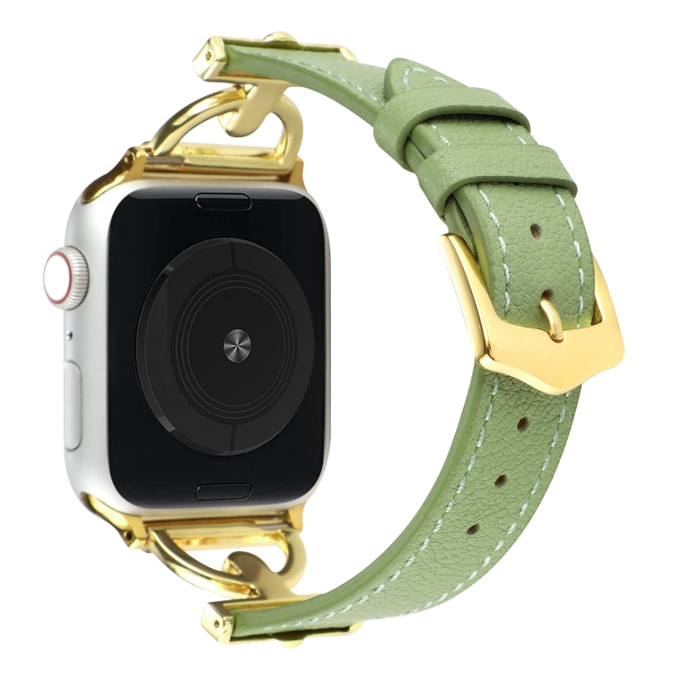 For Apple Watch Ultra 49mm&Watch Ultra 2 49mm / Series 9&8&7 45mm / SE 3&SE 2&6&SE&5&4 44mm / 3&2&1 42mm D-Buckle Plain Genuine Leather Watch Band(Green) by bashfashion