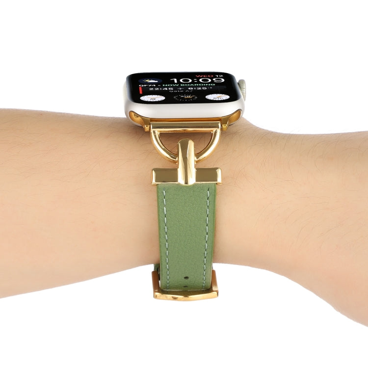 For Apple Watch Ultra 49mm&Watch Ultra 2 49mm / Series 9&8&7 45mm / SE 3&SE 2&6&SE&5&4 44mm / 3&2&1 42mm D-Buckle Plain Genuine Leather Watch Band(Green) by bashfashion