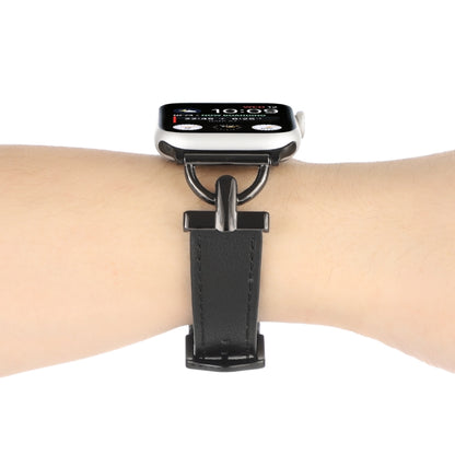 For Apple Watch Ultra 49mm&Watch Ultra 2 49mm / Series 9&8&7 45mm / SE 3&SE 2&6&SE&5&4 44mm / 3&2&1 42mm D-Buckle Plain Genuine Leather Watch Band(Black) by bashfashion