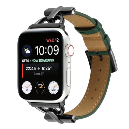 For Apple Watch Ultra 49mm&Watch Ultra 2 49mm / Series 9&8&7 45mm / SE 3&SE 2&6&SE&5&4 44mm / 3&2&1 42mm D-Buckle Plain Genuine Leather Watch Band(Dark Green) by bashfashion
