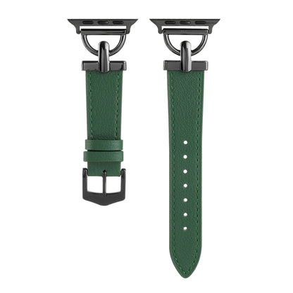For Apple Watch Ultra 49mm&Watch Ultra 2 49mm / Series 9&8&7 45mm / SE 3&SE 2&6&SE&5&4 44mm / 3&2&1 42mm D-Buckle Plain Genuine Leather Watch Band(Dark Green) by bashfashion