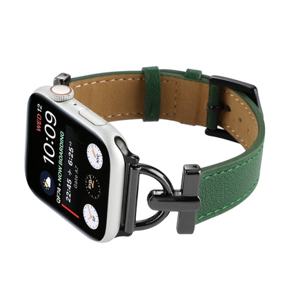 For Apple Watch Ultra 49mm&Watch Ultra 2 49mm / Series 9&8&7 45mm / SE 3&SE 2&6&SE&5&4 44mm / 3&2&1 42mm D-Buckle Plain Genuine Leather Watch Band(Dark Green) by bashfashion