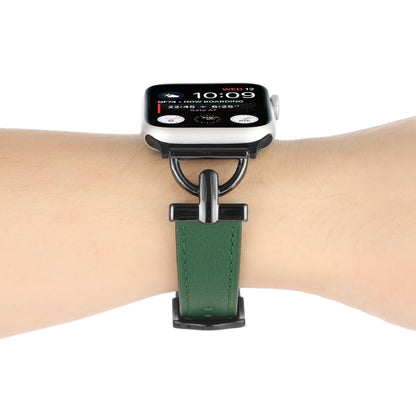 For Apple Watch Ultra 49mm&Watch Ultra 2 49mm / Series 9&8&7 45mm / SE 3&SE 2&6&SE&5&4 44mm / 3&2&1 42mm D-Buckle Plain Genuine Leather Watch Band(Dark Green) by bashfashion