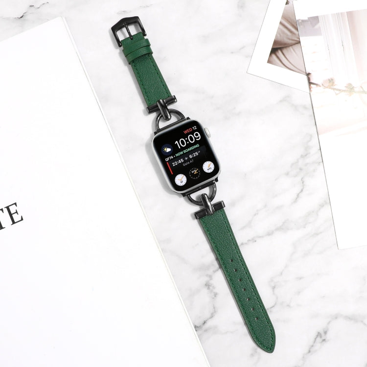 For Apple Watch Ultra 49mm&Watch Ultra 2 49mm / Series 9&8&7 45mm / SE 3&SE 2&6&SE&5&4 44mm / 3&2&1 42mm D-Buckle Plain Genuine Leather Watch Band(Dark Green) by bashfashion