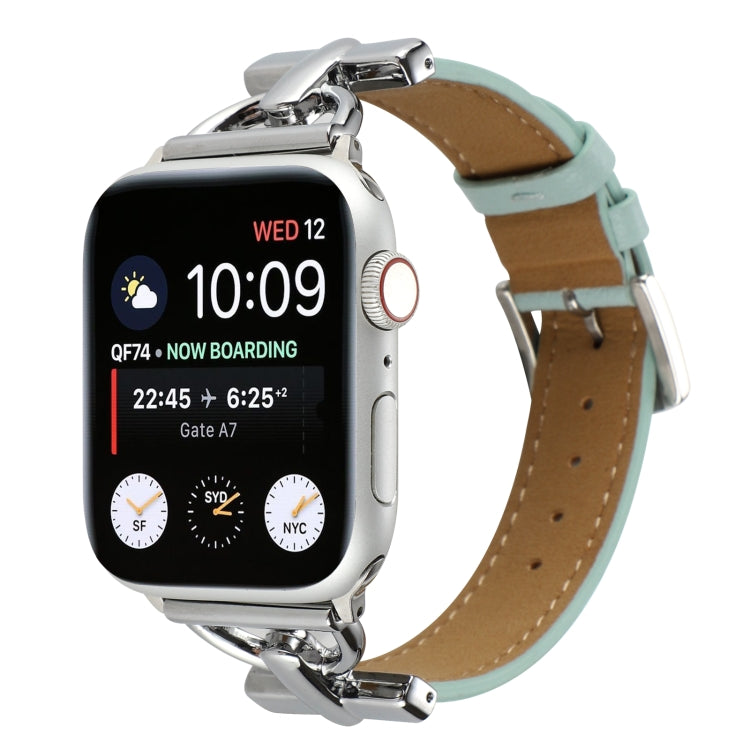 For Apple Watch Ultra 49mm&Watch Ultra 2 49mm / Series 9&8&7 45mm / SE 3&SE 2&6&SE&5&4 44mm / 3&2&1 42mm D-Buckle Plain Genuine Leather Watch Band(Light Blue) by bashfashion
