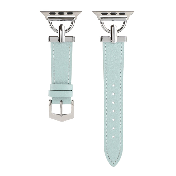For Apple Watch Ultra 49mm&Watch Ultra 2 49mm / Series 9&8&7 45mm / SE 3&SE 2&6&SE&5&4 44mm / 3&2&1 42mm D-Buckle Plain Genuine Leather Watch Band(Light Blue) by bashfashion