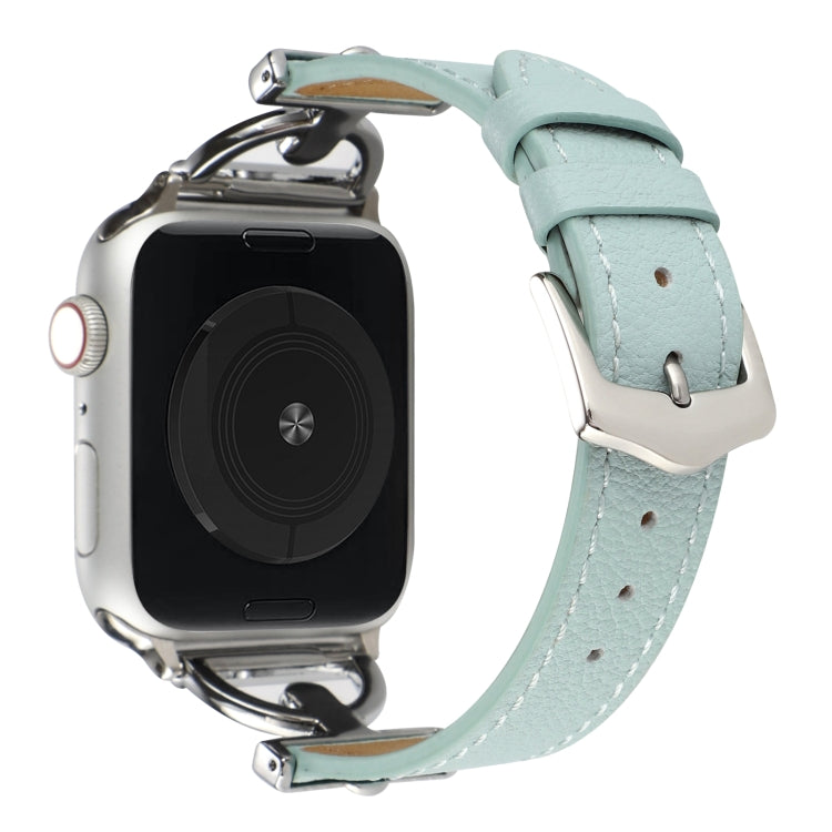 For Apple Watch Ultra 49mm&Watch Ultra 2 49mm / Series 9&8&7 45mm / SE 3&SE 2&6&SE&5&4 44mm / 3&2&1 42mm D-Buckle Plain Genuine Leather Watch Band(Light Blue) by bashfashion