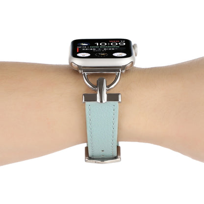 For Apple Watch Ultra 49mm&Watch Ultra 2 49mm / Series 9&8&7 45mm / SE 3&SE 2&6&SE&5&4 44mm / 3&2&1 42mm D-Buckle Plain Genuine Leather Watch Band(Light Blue) by bashfashion
