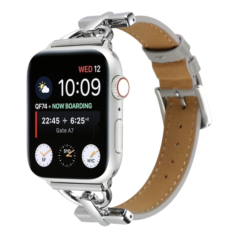 For Apple Watch Ultra 49mm&Watch Ultra 2 49mm / Series 9&8&7 45mm / SE 3&SE 2&6&SE&5&4 44mm / 3&2&1 42mm D-Buckle Plain Genuine Leather Watch Band(Grey) by bashfashion