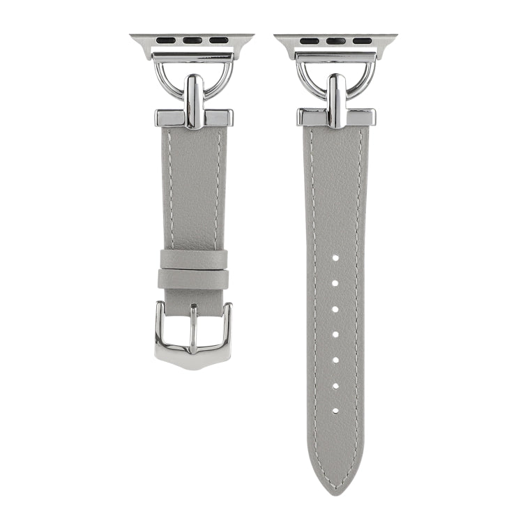 For Apple Watch Ultra 49mm&Watch Ultra 2 49mm / Series 9&8&7 45mm / SE 3&SE 2&6&SE&5&4 44mm / 3&2&1 42mm D-Buckle Plain Genuine Leather Watch Band(Grey) by bashfashion