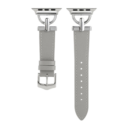 For Apple Watch Ultra 49mm&Watch Ultra 2 49mm / Series 9&8&7 45mm / SE 3&SE 2&6&SE&5&4 44mm / 3&2&1 42mm D-Buckle Plain Genuine Leather Watch Band(Grey) by bashfashion
