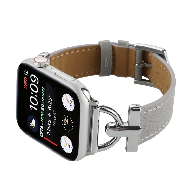 For Apple Watch Ultra 49mm&Watch Ultra 2 49mm / Series 9&8&7 45mm / SE 3&SE 2&6&SE&5&4 44mm / 3&2&1 42mm D-Buckle Plain Genuine Leather Watch Band(Grey) by bashfashion