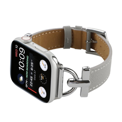 For Apple Watch Ultra 49mm&Watch Ultra 2 49mm / Series 9&8&7 45mm / SE 3&SE 2&6&SE&5&4 44mm / 3&2&1 42mm D-Buckle Plain Genuine Leather Watch Band(Grey) by bashfashion