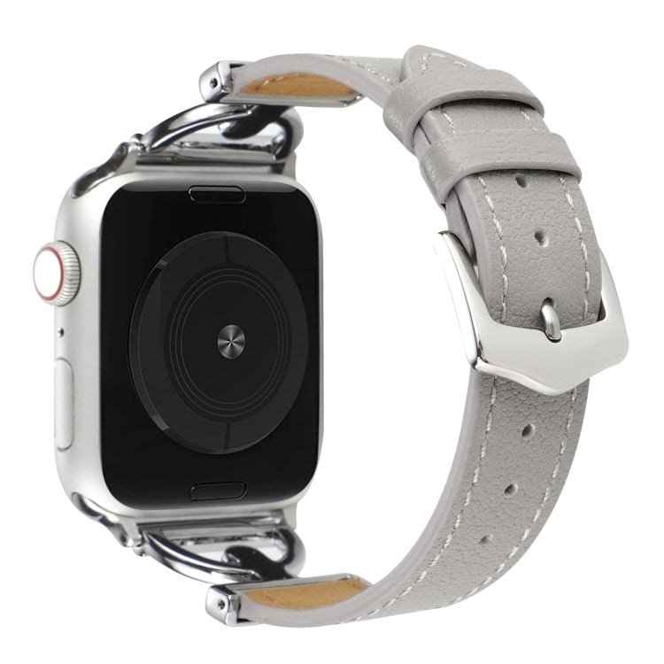 For Apple Watch Ultra 49mm&Watch Ultra 2 49mm / Series 9&8&7 45mm / SE 3&SE 2&6&SE&5&4 44mm / 3&2&1 42mm D-Buckle Plain Genuine Leather Watch Band(Grey) by bashfashion