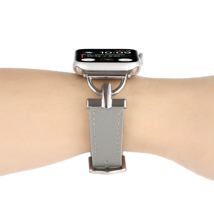 For Apple Watch Ultra 49mm&Watch Ultra 2 49mm / Series 9&8&7 45mm / SE 3&SE 2&6&SE&5&4 44mm / 3&2&1 42mm D-Buckle Plain Genuine Leather Watch Band(Grey) by bashfashion