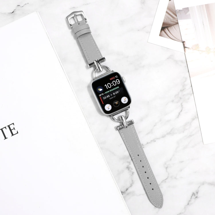 For Apple Watch Ultra 49mm&Watch Ultra 2 49mm / Series 9&8&7 45mm / SE 3&SE 2&6&SE&5&4 44mm / 3&2&1 42mm D-Buckle Plain Genuine Leather Watch Band(Grey) by bashfashion