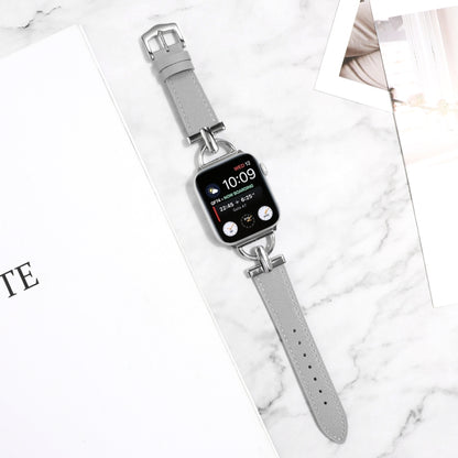 For Apple Watch Ultra 49mm&Watch Ultra 2 49mm / Series 9&8&7 45mm / SE 3&SE 2&6&SE&5&4 44mm / 3&2&1 42mm D-Buckle Plain Genuine Leather Watch Band(Grey) by bashfashion