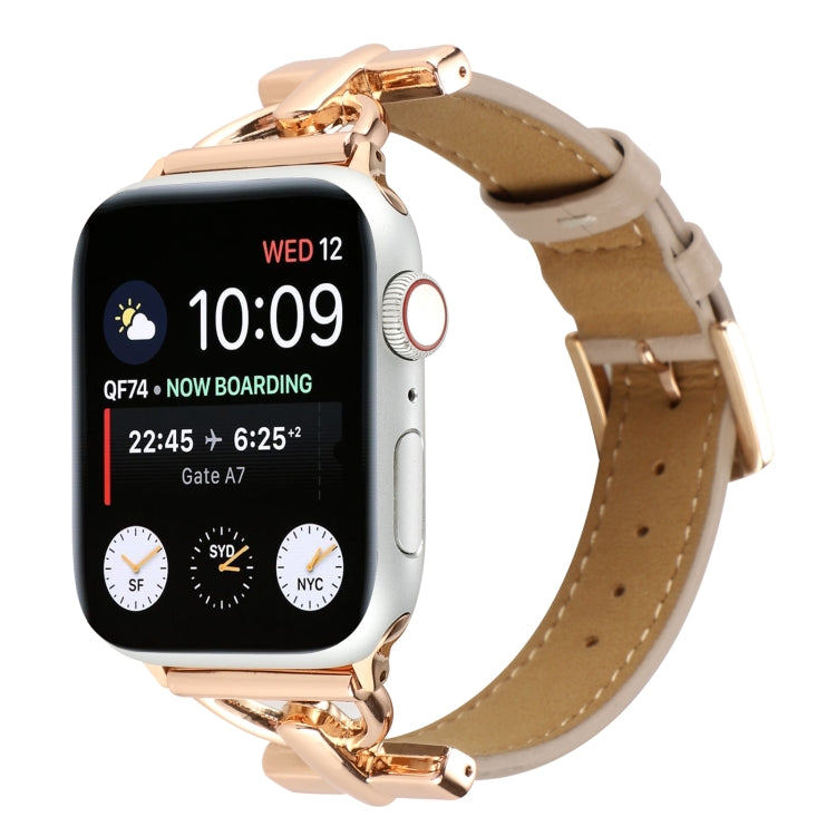 For Apple Watch Ultra 49mm&Watch Ultra 2 49mm / Series 9&8&7 45mm / SE 3&SE 2&6&SE&5&4 44mm / 3&2&1 42mm D-Buckle Plain Genuine Leather Watch Band(Apricot) by bashfashion