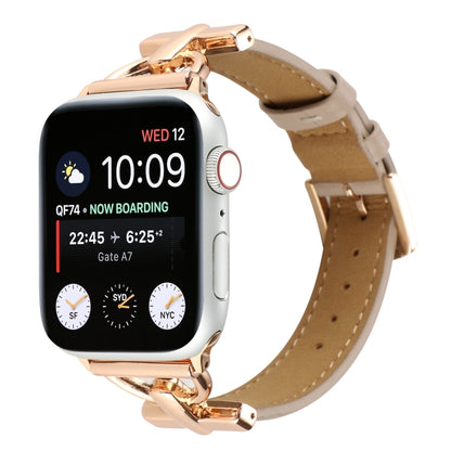 For Apple Watch Ultra 49mm&Watch Ultra 2 49mm / Series 9&8&7 45mm / SE 3&SE 2&6&SE&5&4 44mm / 3&2&1 42mm D-Buckle Plain Genuine Leather Watch Band(Apricot) by bashfashion