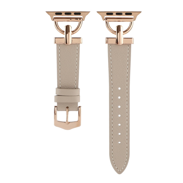 For Apple Watch Ultra 49mm&Watch Ultra 2 49mm / Series 9&8&7 45mm / SE 3&SE 2&6&SE&5&4 44mm / 3&2&1 42mm D-Buckle Plain Genuine Leather Watch Band(Apricot) by bashfashion