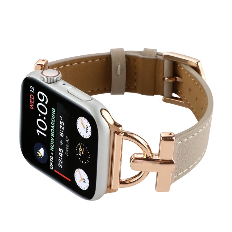 For Apple Watch Ultra 49mm&Watch Ultra 2 49mm / Series 9&8&7 45mm / SE 3&SE 2&6&SE&5&4 44mm / 3&2&1 42mm D-Buckle Plain Genuine Leather Watch Band(Apricot) by bashfashion