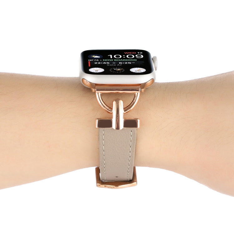 For Apple Watch Ultra 49mm&Watch Ultra 2 49mm / Series 9&8&7 45mm / SE 3&SE 2&6&SE&5&4 44mm / 3&2&1 42mm D-Buckle Plain Genuine Leather Watch Band(Apricot) by bashfashion
