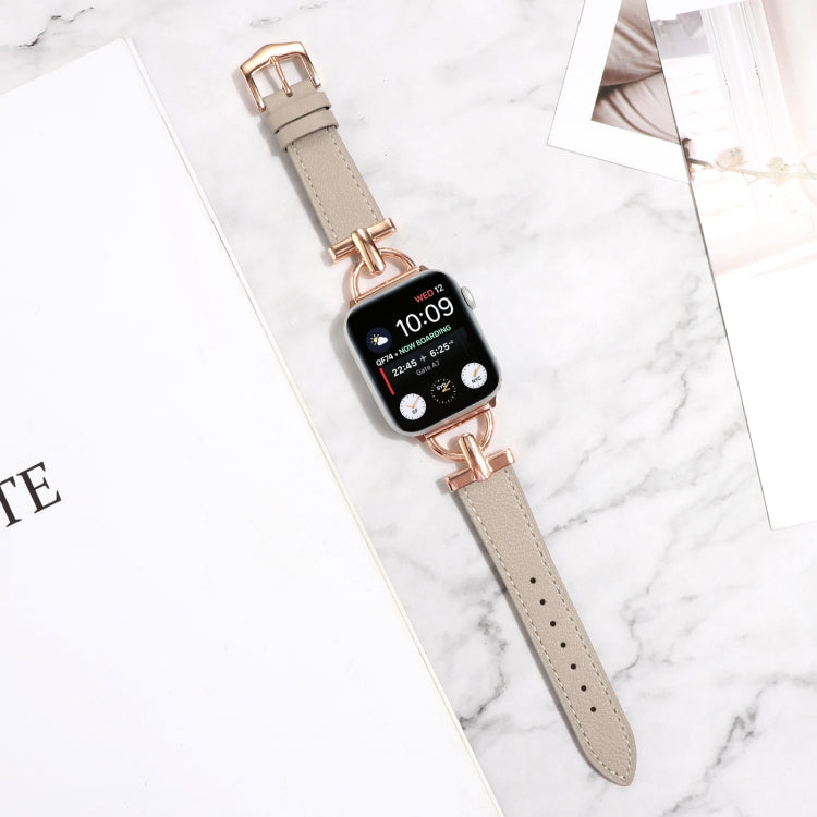 For Apple Watch Ultra 49mm&Watch Ultra 2 49mm / Series 9&8&7 45mm / SE 3&SE 2&6&SE&5&4 44mm / 3&2&1 42mm D-Buckle Plain Genuine Leather Watch Band(Apricot) by bashfashion