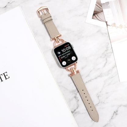 For Apple Watch Ultra 49mm&Watch Ultra 2 49mm / Series 9&8&7 45mm / SE 3&SE 2&6&SE&5&4 44mm / 3&2&1 42mm D-Buckle Plain Genuine Leather Watch Band(Apricot) by bashfashion